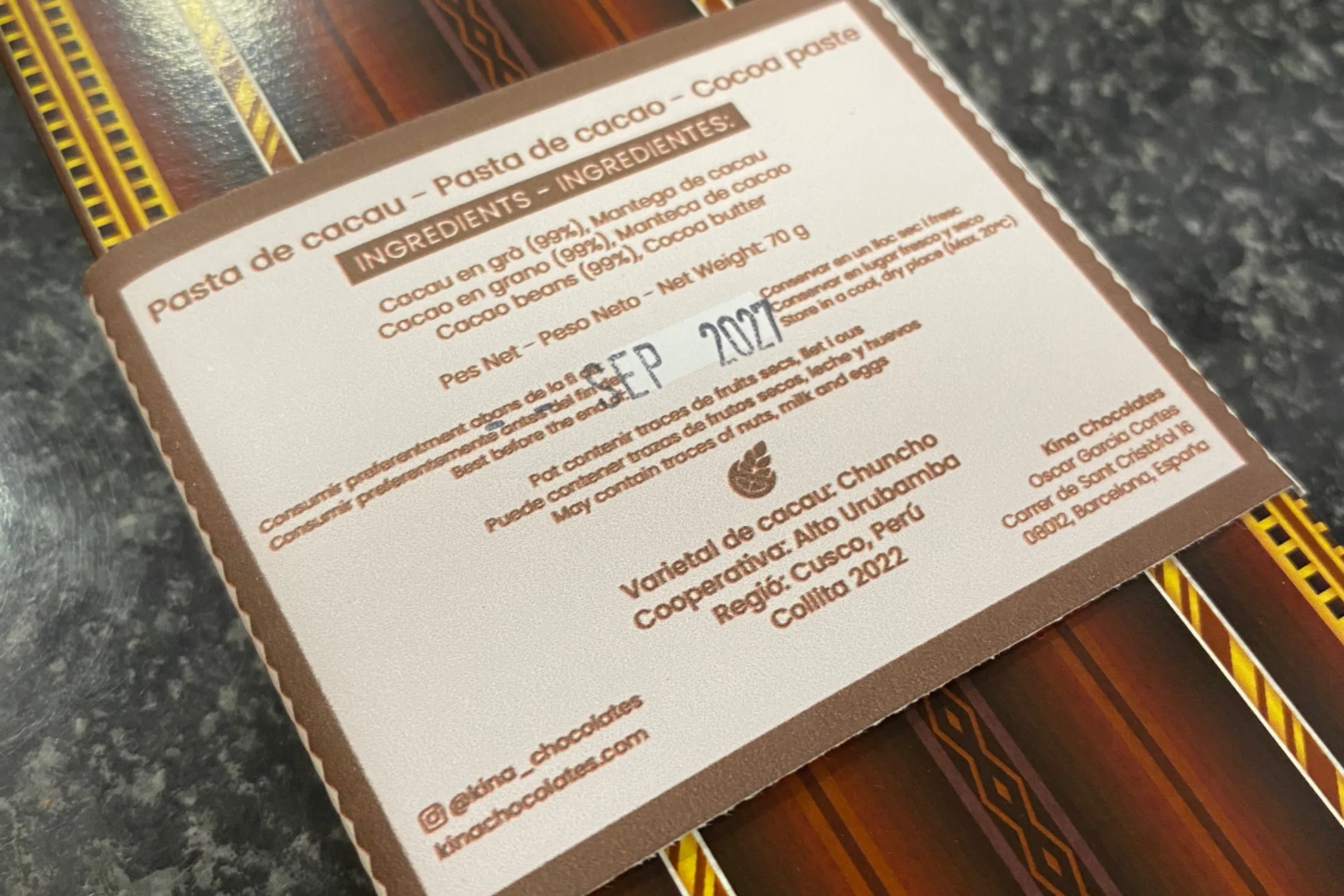 Etiqueta de chocolate con trazabilidad