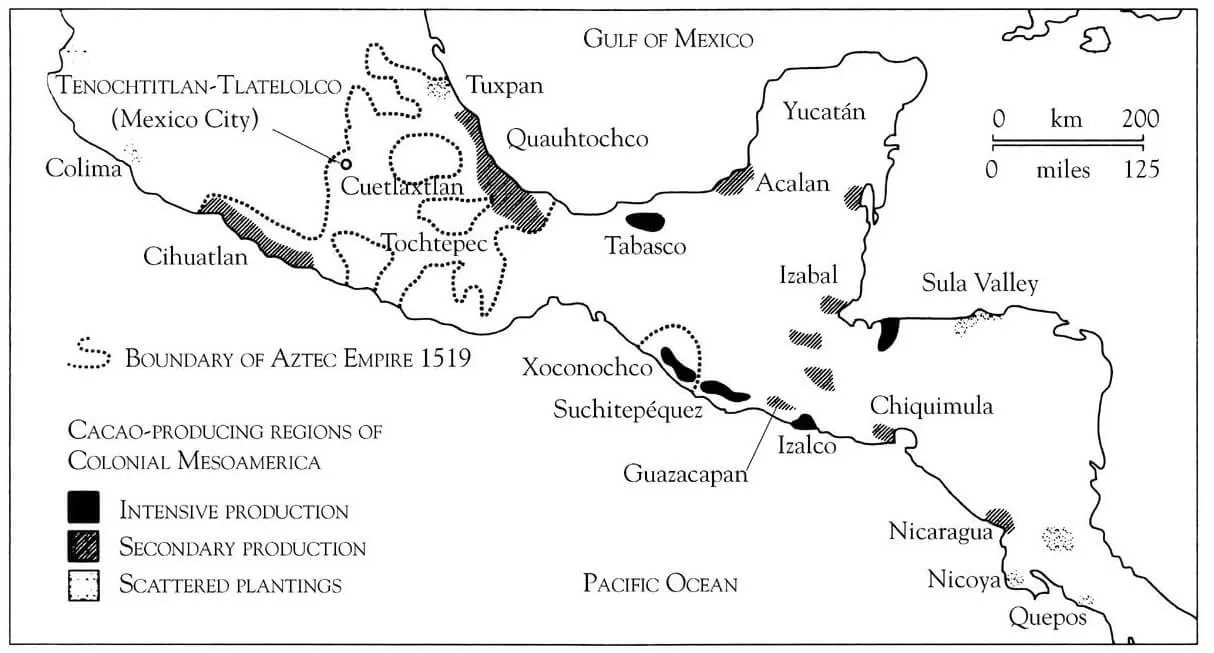 Zonas de cultivo del cacao durante el Impero Azteca